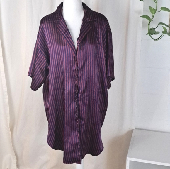 Vintage Secrecy silky striped oversized button front pajama shirt szL - Picture 14 of 14